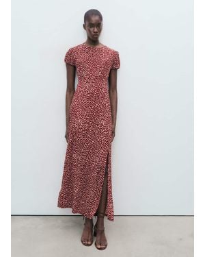 Mango Side Slit Printed Dress - Red