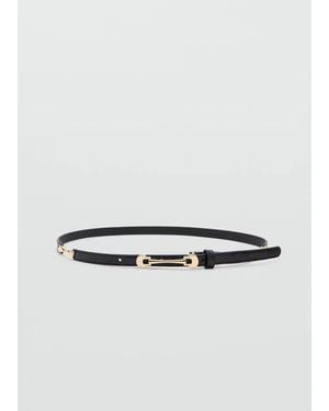 Mango Thin Belt With Metal Buckle - White