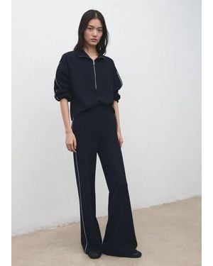 Mango Contrast Stripe Straight Trousers - Blue