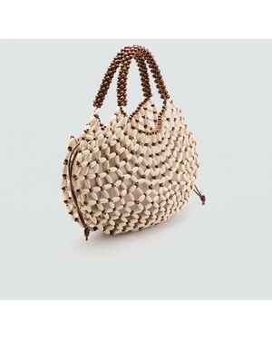 Mango Wooden Beaded Shoulder Bag - White