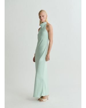 Mango Satin Halter Neck Dress - Green
