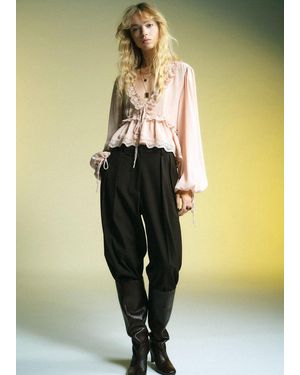 Mango V-Neck Blouse With Lace Trim - Yellow