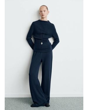 Mango Fine-Knit Perkins-Neck Sweatshirt - Blue