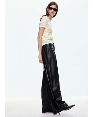 Mango Wide Leg Faux-Leather Trousers - White