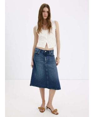 Mango Cotton Blouse With Broderie Anglaise Embroidery - Blue