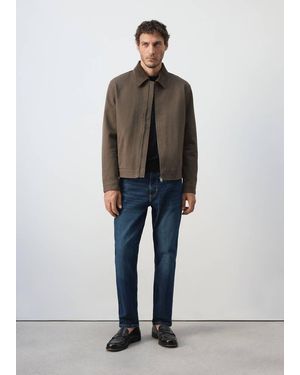 Mango Corduroy Collar Denim Jacket - Brown