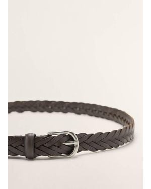 Mango Braided Leather Belt - Grey
