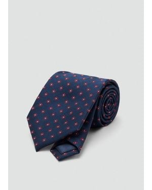 Mango Flower Patterned Silk Tie - Blue