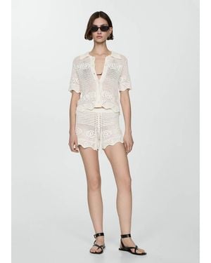 Mango Crochet Knitted Cardigan Off - White