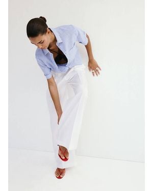 Mango Striped Cotton Linen Shirt Sky - Multicolor