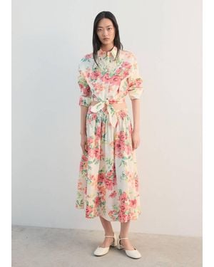 Mango Floral Shirt With Knot - Pink
