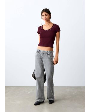 MANGO TEEN Short Studded T-Shirt - White
