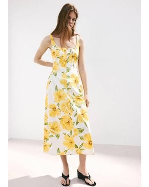 Mango Floral-Print Dress With Gathered Waist - Metallic