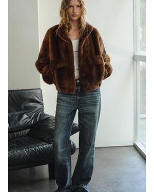 Mango Jacke Mit Pelzoptik Und Taschen - Braun