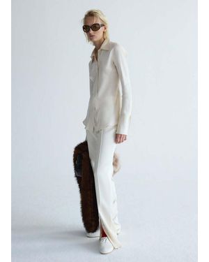 Mango Satin Pants With Hem Slits - White
