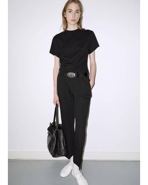 Mango Gathered Cotton T-Shirt - Black