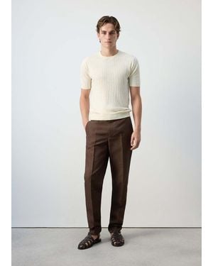 Mango Linen-Lyocell Rib T-Shirt - White