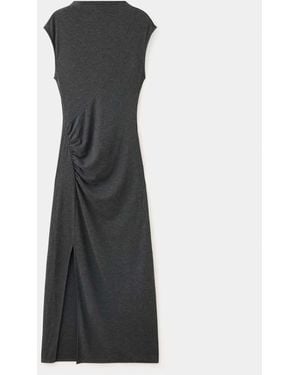 Mango Side-Ruched Knit Dress - Black