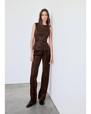 Mango Fine-Knit Pants With Seams - Brown