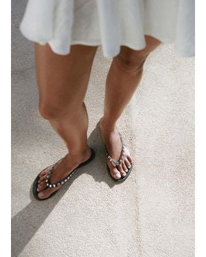 Mango Vinyl Strap Studded Sandals - Grey
