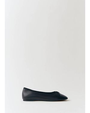 Mango Leather Ballet Flats With Bow - White