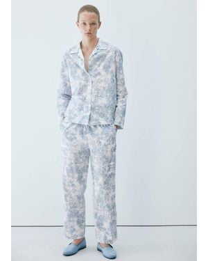 Mango Pantaloni Cotone Stampato Blu