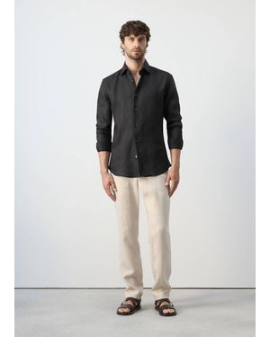 Mango 100% Linen Slim-Fit Shirt - Black