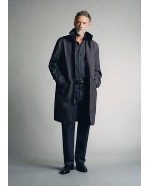Mango Denim Trench Coat With Stand-Up Collar - Blue