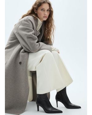 Mango Leather Pointed Ankle Boots - Grey