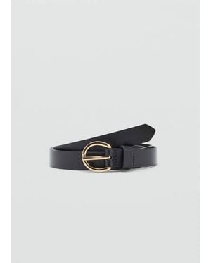 Mango Ceinture Cuir Boucle Ovale Marron