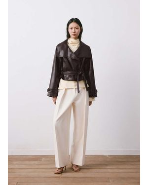 Mango Faux-Leather Jacket With Maxi Lapels - White