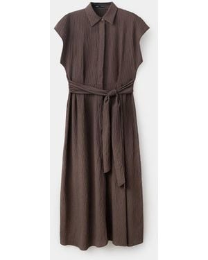 Mango Belt Shirt Dress - Brown