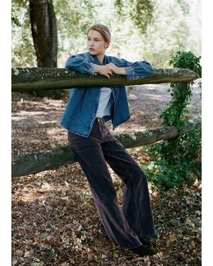 MANGO TEEN Velvet Wide-Leg Jeans - Green
