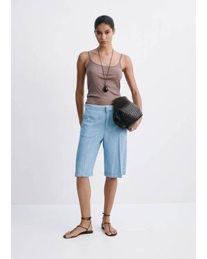 Mango Straight Low-Rise Denim Bermuda Shorts - Blue