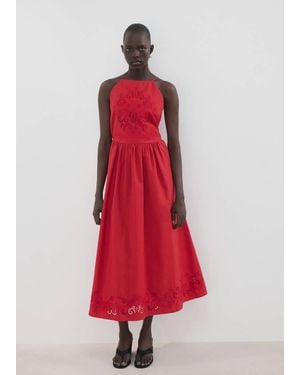 Mango Cotton Dress With Openwork Embroidery - Red