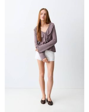MANGO TEEN Ruffled Cardigan - White