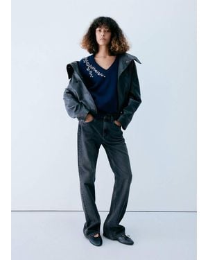 Mango Pull-Over Détail À Cristaux Bleu Marine