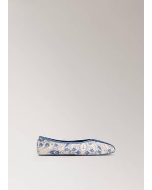 Mango Ballerines En Satin Imprimé À Finitions Contrastantes Bleu