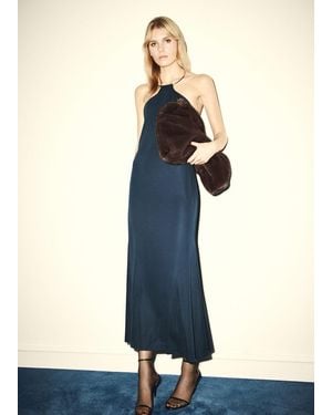 Mango Fine-Knit Dress With Choker Collar - Blue