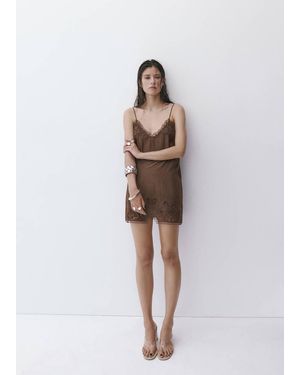 Mango Durchbrochen Besticktes Kleid Mit Perlendetail - Weiß