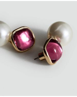 Mango Combined Pearl Drop Earrings - Pink