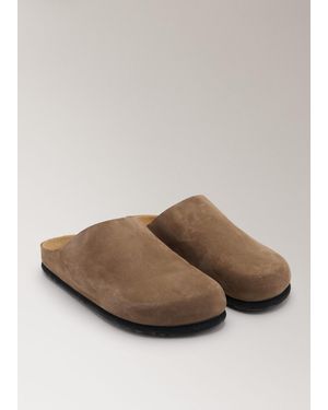 Mango Minimalist Leather Clogs - Brown