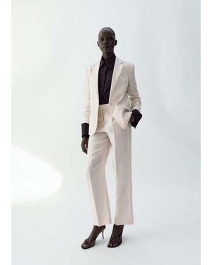 Mango Blazer Completo Lino Grezzo - Bianco