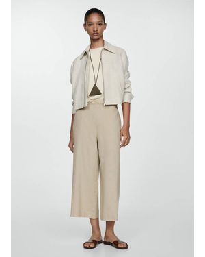 Mango Wide Leg Linen Pants - Natural
