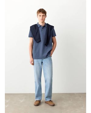 MANGO TEEN Short-Sleeved Cotton Polo Shirt - Blue