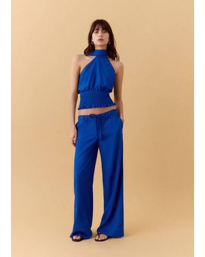 MANGO TEEN Linen-Blend Straight-Fit Trousers - Blue