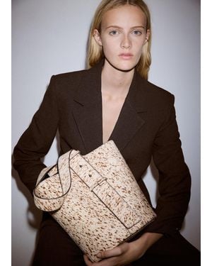Mango Leather And Fur Bucket Bag - Brown