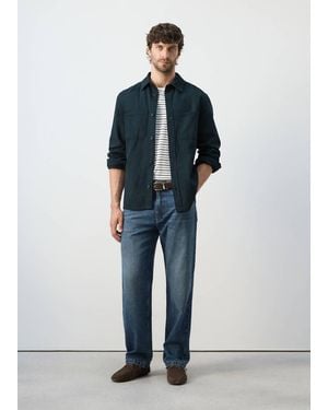 Mango 100% Cotton Overshirt With Pockets - Blue