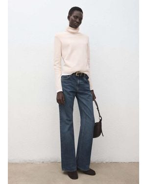 Mango Pull-Over Maille Col Roulé Écru - Bleu
