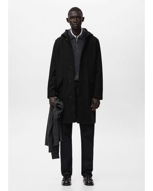 Mango Wool Blend Hooded Coat - Black